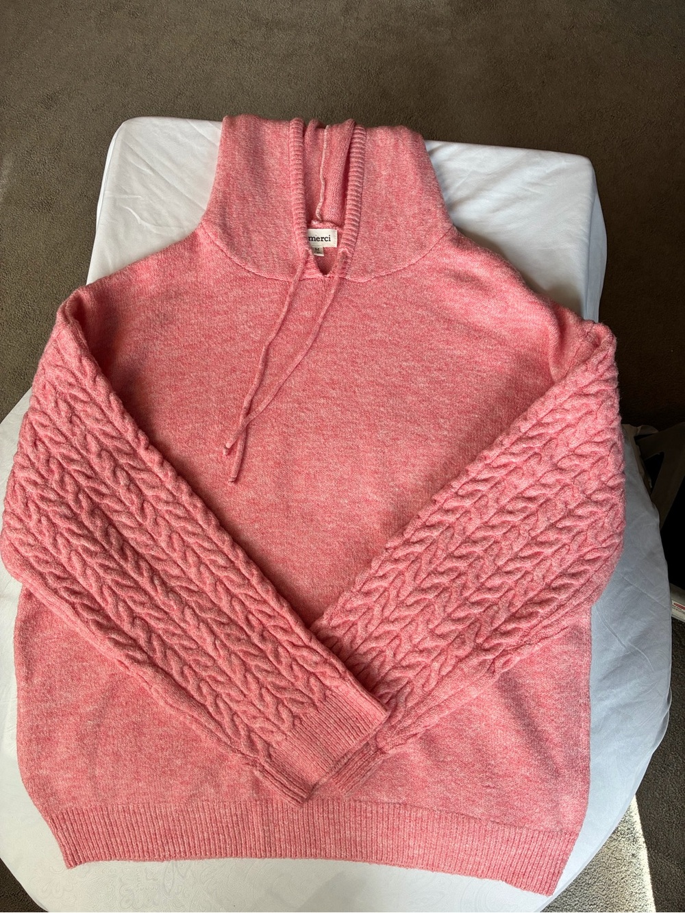Merci Pink Cable-Detail Cowl Sweater